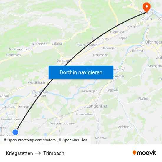 Kriegstetten to Trimbach map
