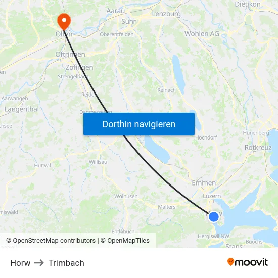Horw to Trimbach map
