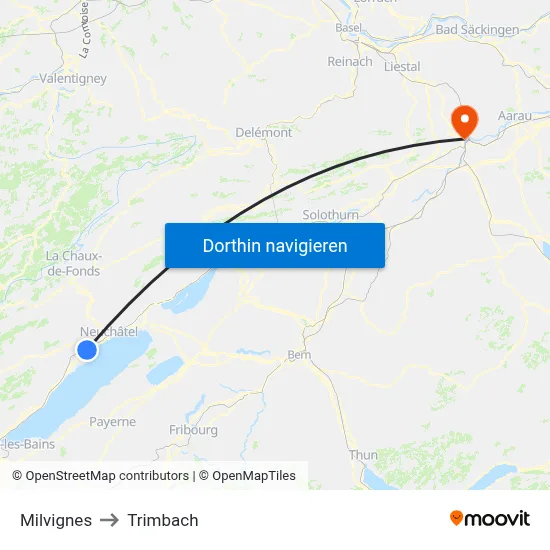 Milvignes to Trimbach map