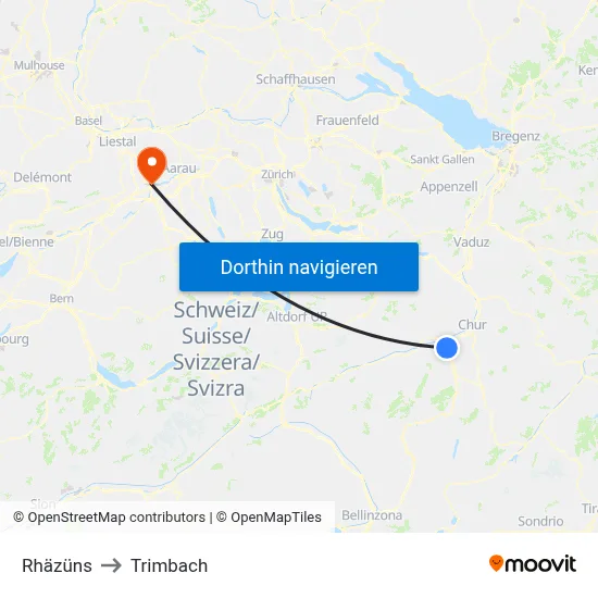 Rhäzüns to Trimbach map