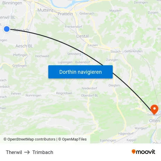 Therwil to Trimbach map