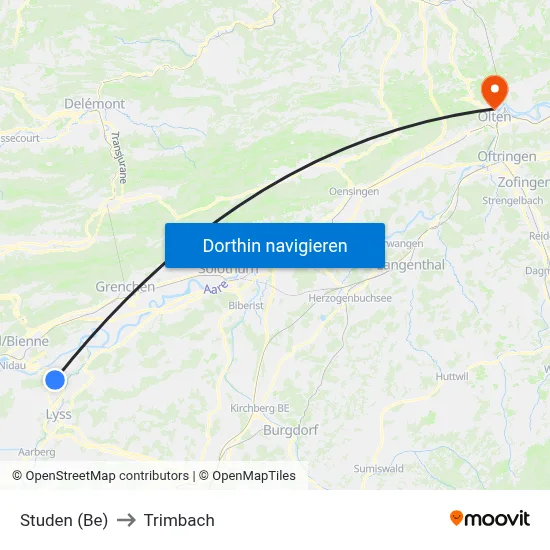 Studen (Be) to Trimbach map