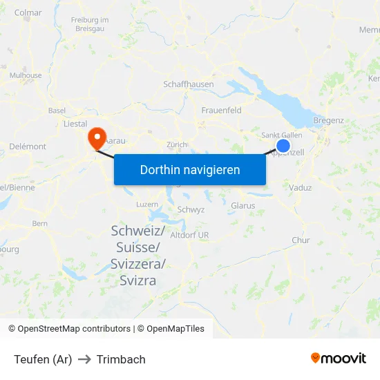 Teufen (Ar) to Trimbach map