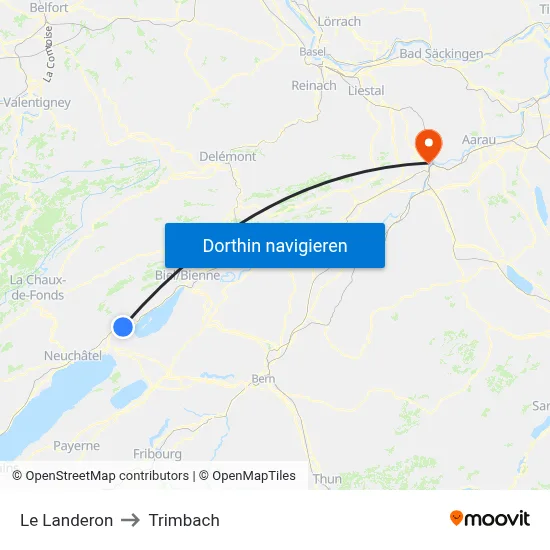 Le Landeron to Trimbach map