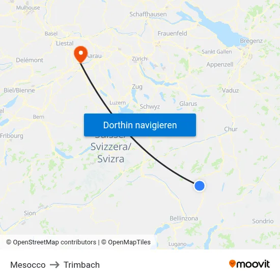 Mesocco to Trimbach map