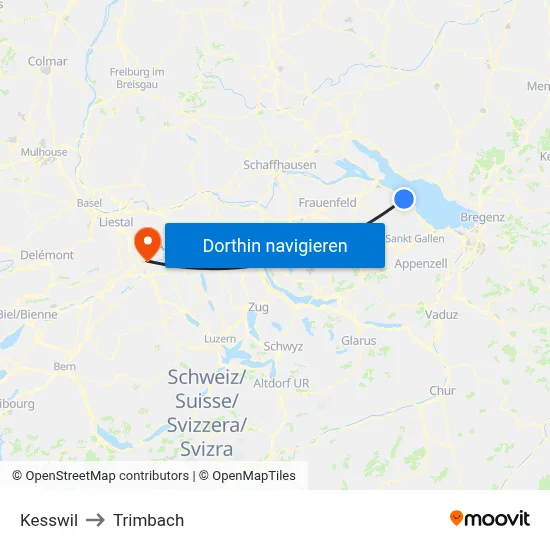 Kesswil to Trimbach map