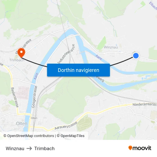 Winznau to Trimbach map