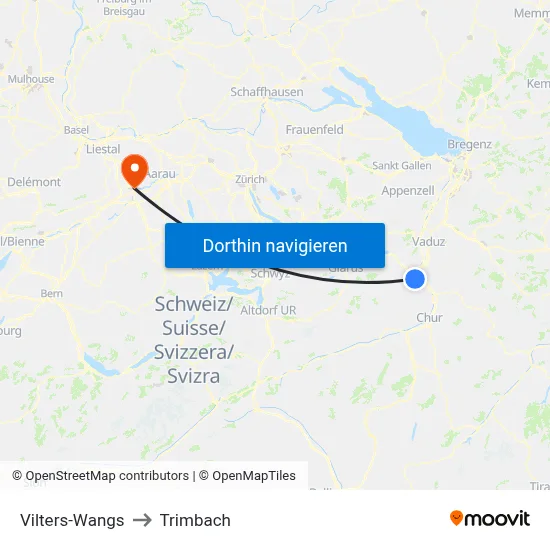 Vilters-Wangs to Trimbach map