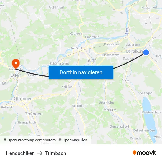 Hendschiken to Trimbach map