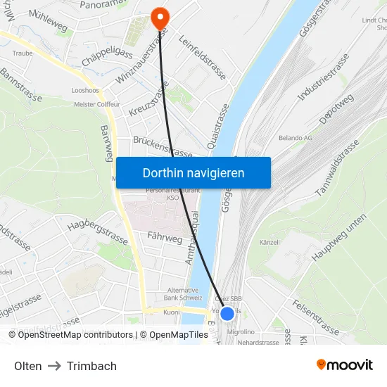 Olten to Trimbach map