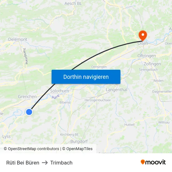 Rüti Bei Büren to Trimbach map