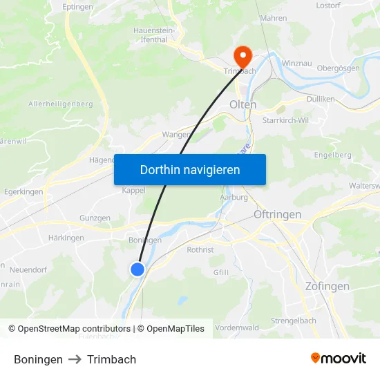 Boningen to Trimbach map
