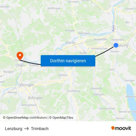Lenzburg to Trimbach map