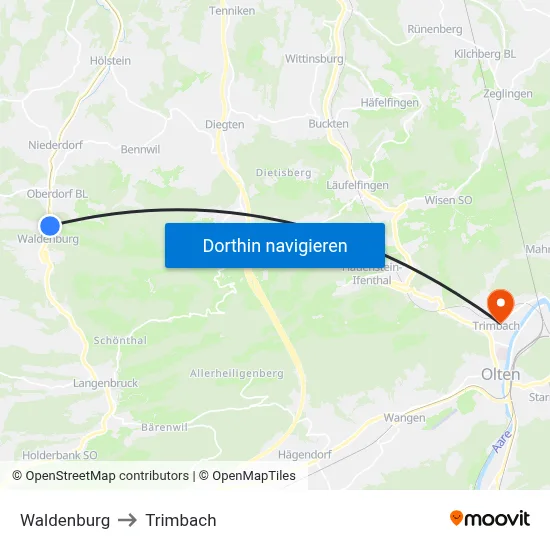 Waldenburg to Trimbach map