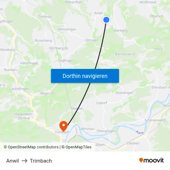 Anwil to Trimbach map