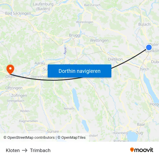 Kloten to Trimbach map