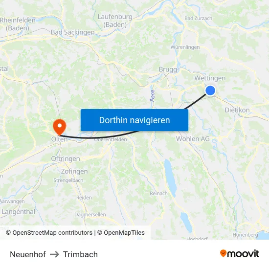 Neuenhof to Trimbach map
