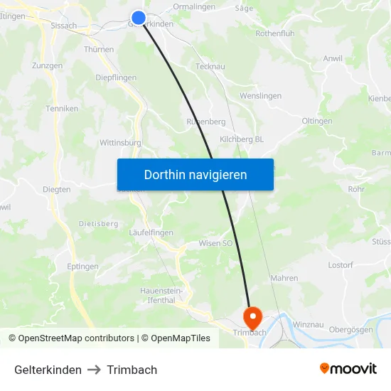 Gelterkinden to Trimbach map