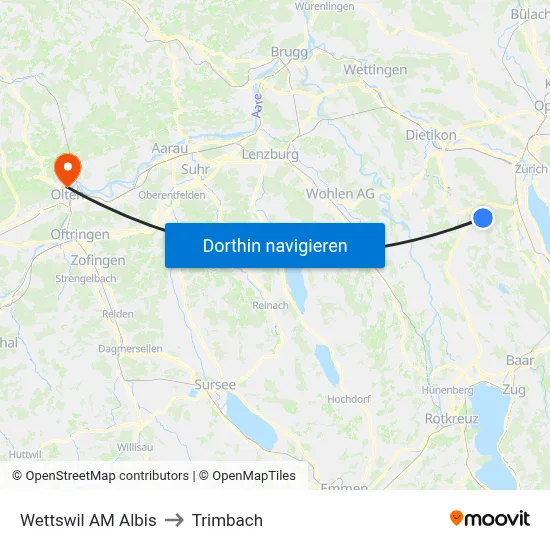 Wettswil AM Albis to Trimbach map