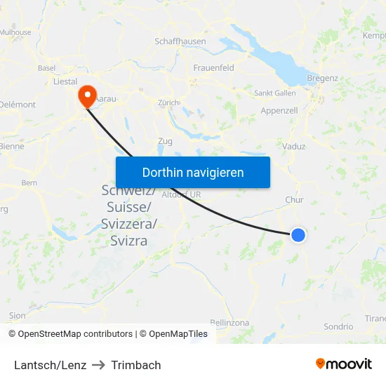 Lantsch/Lenz to Trimbach map
