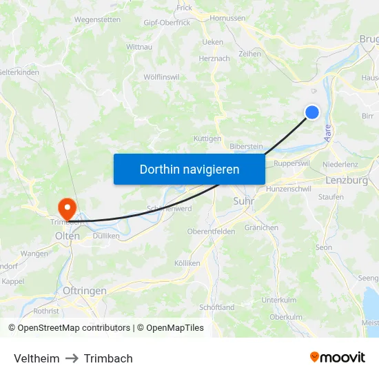 Veltheim to Trimbach map