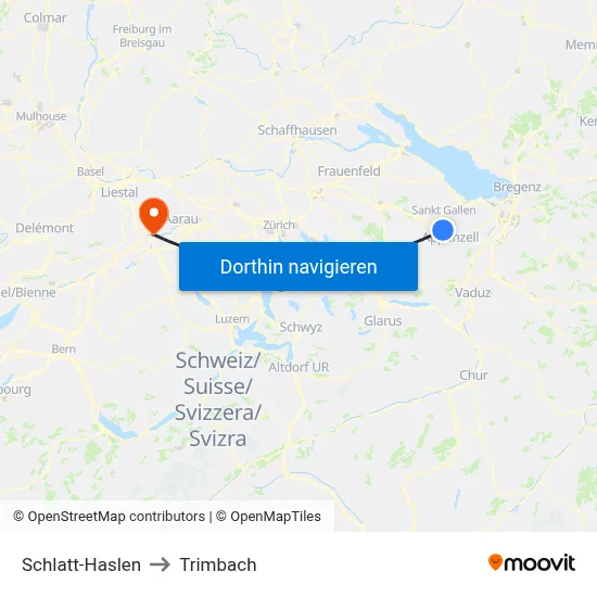 Schlatt-Haslen to Trimbach map