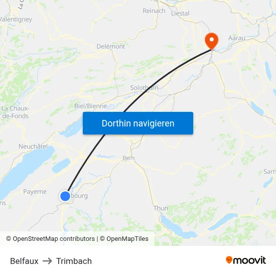 Belfaux to Trimbach map