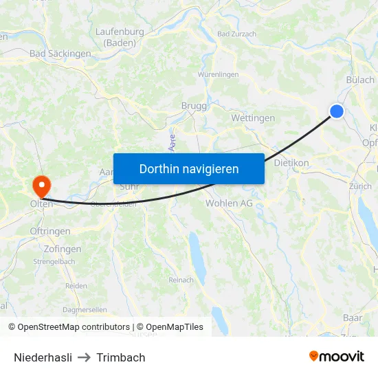 Niederhasli to Trimbach map