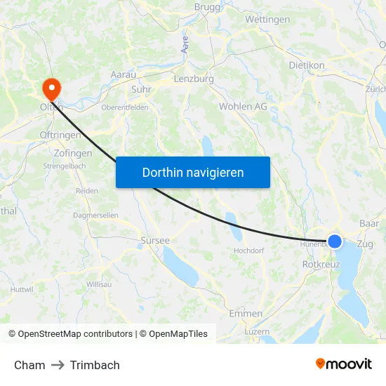 Cham to Trimbach map
