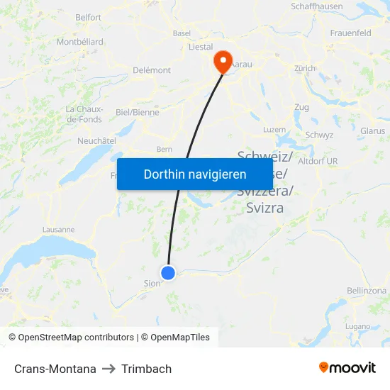 Crans-Montana to Trimbach map