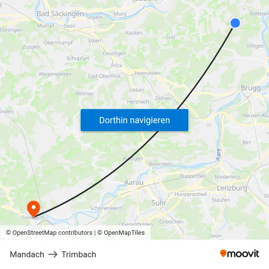 Mandach to Trimbach map