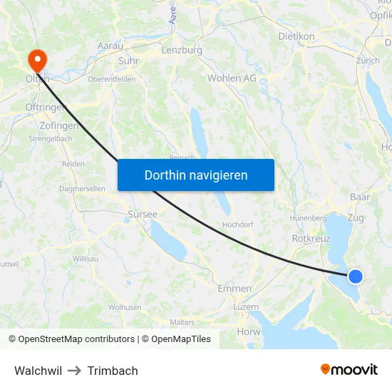 Walchwil to Trimbach map