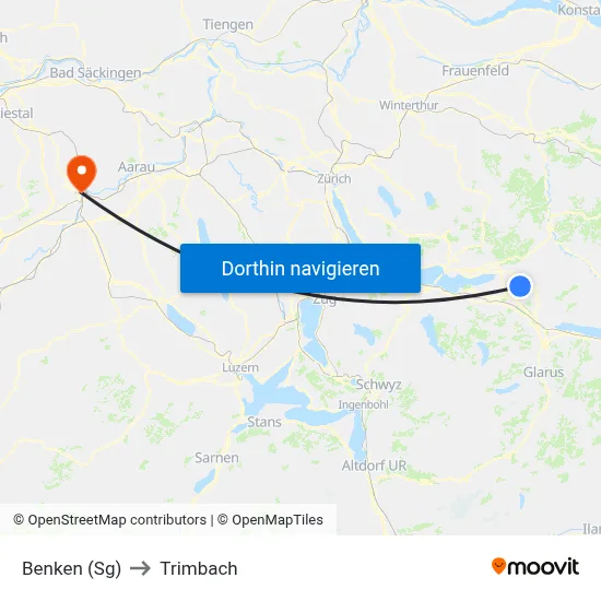 Benken (Sg) to Trimbach map