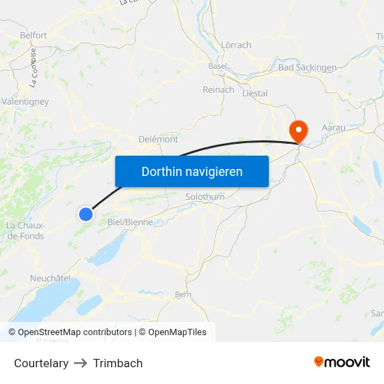 Courtelary to Trimbach map