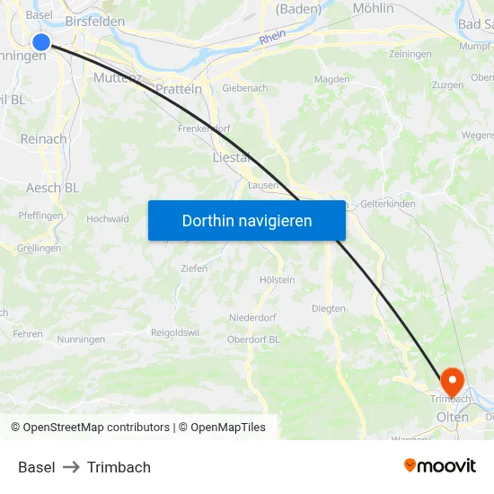 Basel to Trimbach map