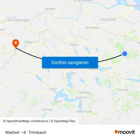 Wattwil to Trimbach map