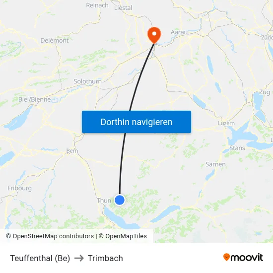 Teuffenthal (Be) to Trimbach map