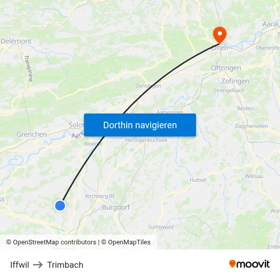 Iffwil to Trimbach map