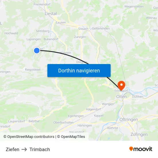 Ziefen to Trimbach map