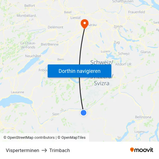 Visperterminen to Trimbach map