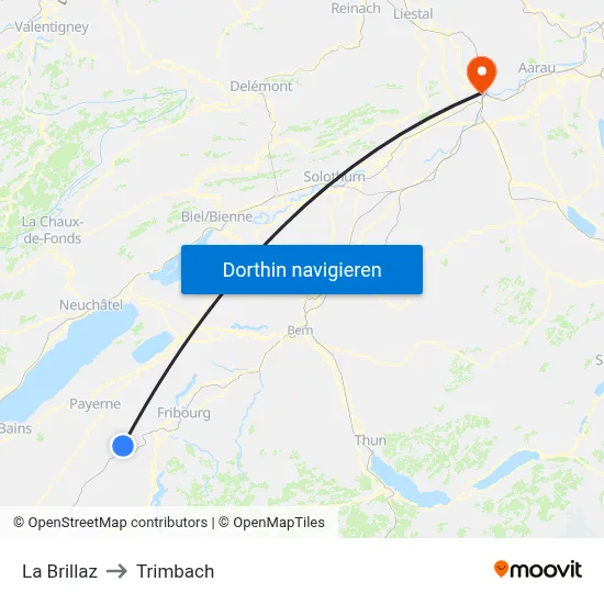 La Brillaz to Trimbach map