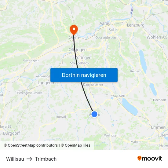 Willisau to Trimbach map