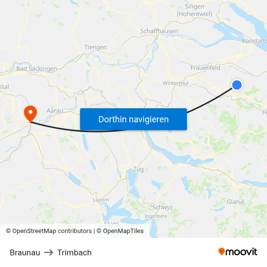 Braunau to Trimbach map