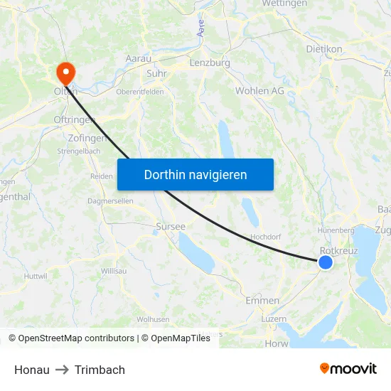 Honau to Trimbach map