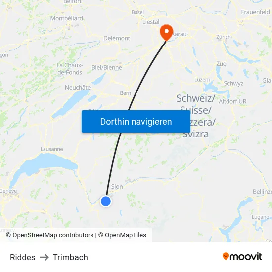 Riddes to Trimbach map