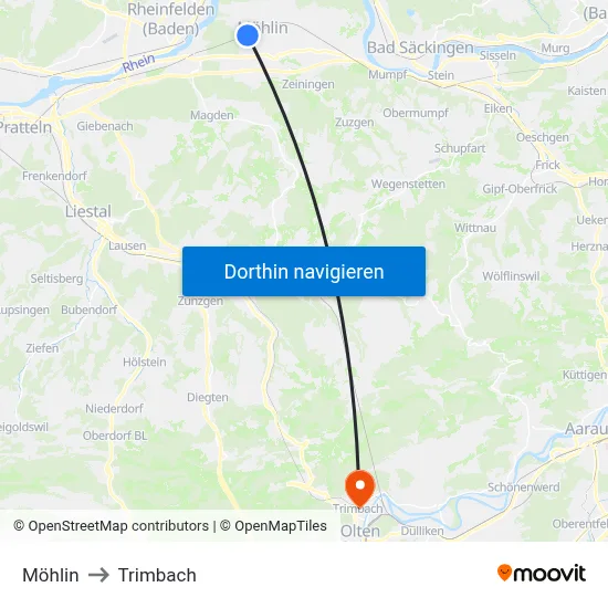 Möhlin to Trimbach map