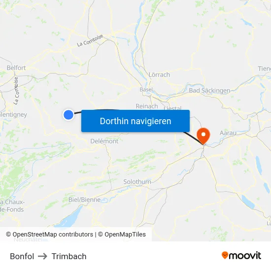 Bonfol to Trimbach map