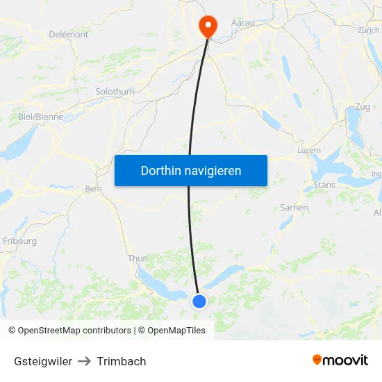 Gsteigwiler to Trimbach map