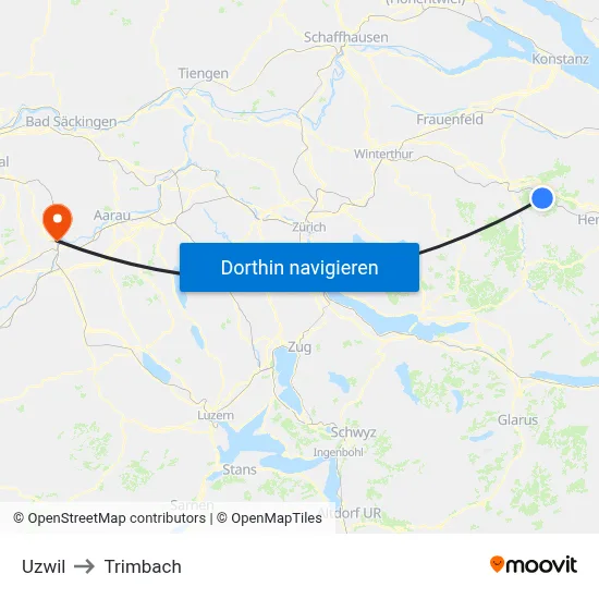 Uzwil to Trimbach map