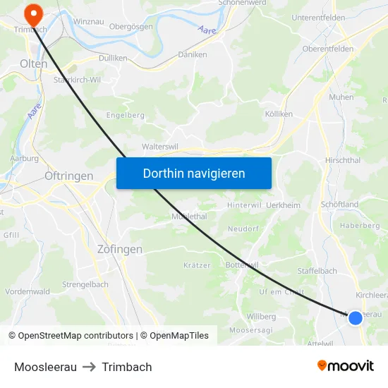 Moosleerau to Trimbach map